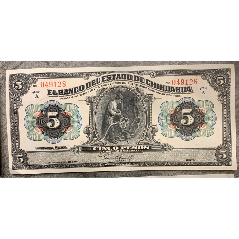 Mexico 5 Pesos, Serie A, 1913 UNC AU Banknote, lot of 4 - Picture 3 of 14